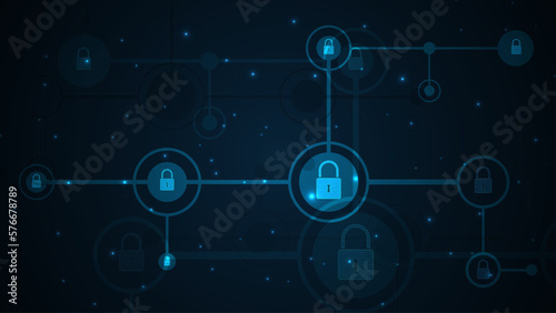 Padlock with a keyhole on abstract technology background. Protection data security concept. Security cyber digital. Protection system innovation concept. Padlock design vector illustration.