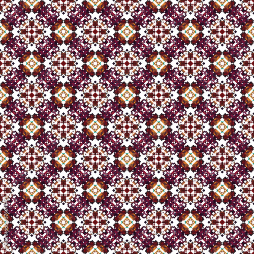 Floral seamless pixel stitch pattern. geometric ethnic oriental pattern traditional background,abstract,vector, illustration, design for texture,fabric,clothing,wrapping,decoration,carpet. 