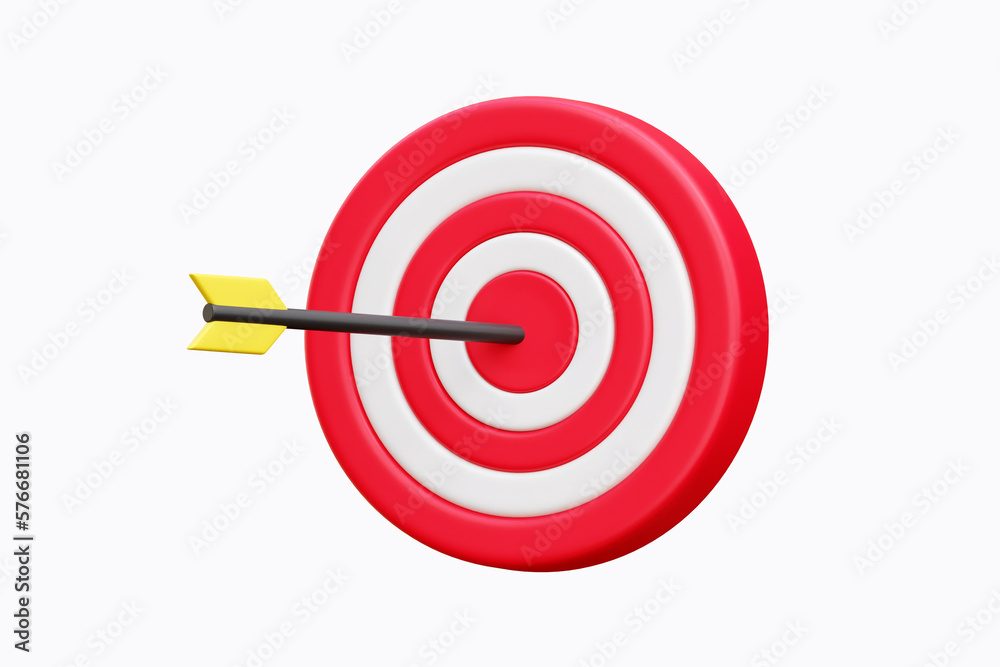 3d Business goal. Dart arrow hit the center of the target. Business finance target goal. Isolated 3d object on a white background 3d Business goal. Dart arrow hit the center of the target. Business finance target goal. Isolated 3d object on a white background
