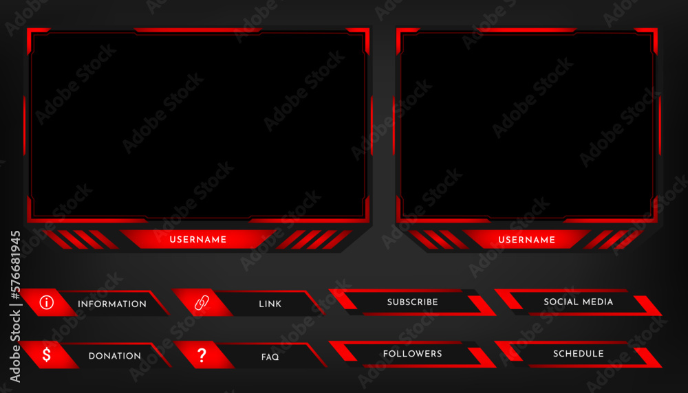Vetor de Twitch stream panel overlay template. Digital streaming screen ...