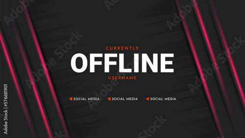 Modern offline stream twitch banner. Screensaver offline streaming background with red line gradient. Gaming stream overlay template. Vector illustration.