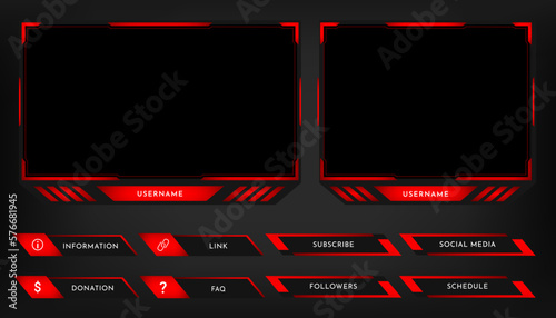 Twitch stream panel overlay template. Digital streaming screen interface. Live video stream. Vector