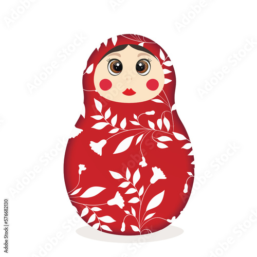 Russian Matryoshka. Traditional Russian folklore dolls with big eyes and lips. Babushka doll with hohloma, traditional painted floral pattern. Hand drawn vector illustration