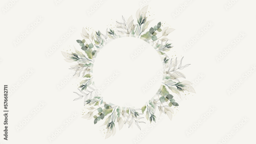 Obraz premium Abstract background with space for text with green leaves and branches in watercolor style. Vector