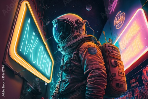 Fotografia illustration, astronaut and neon lights, generative ai