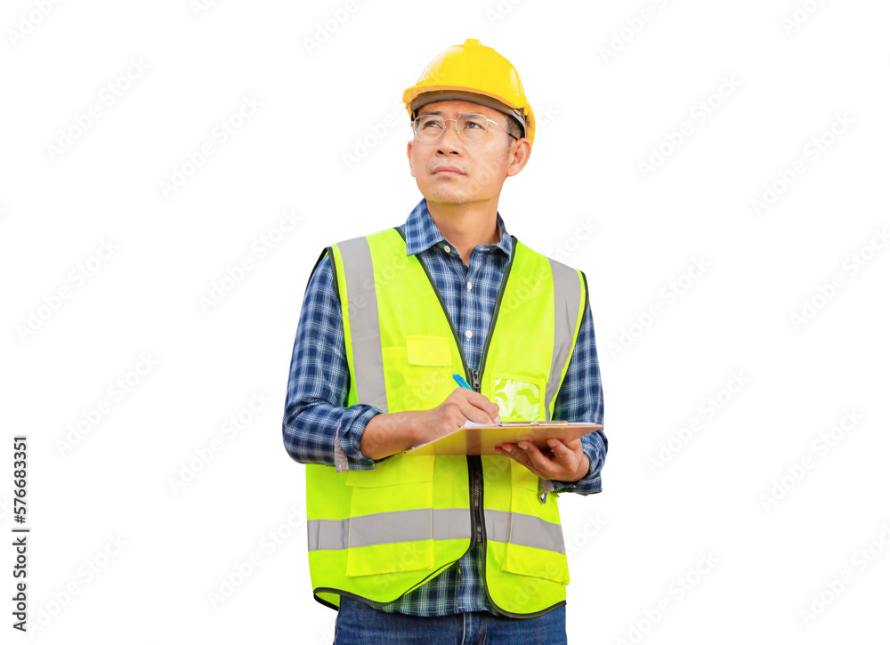 Engineer checking project at the building site, Man in hardhat with clipboard checklist at the infrastructure construction site Engineer checking project at the building site, Man in hardhat with clipboard checklist at the infrastructure construction site