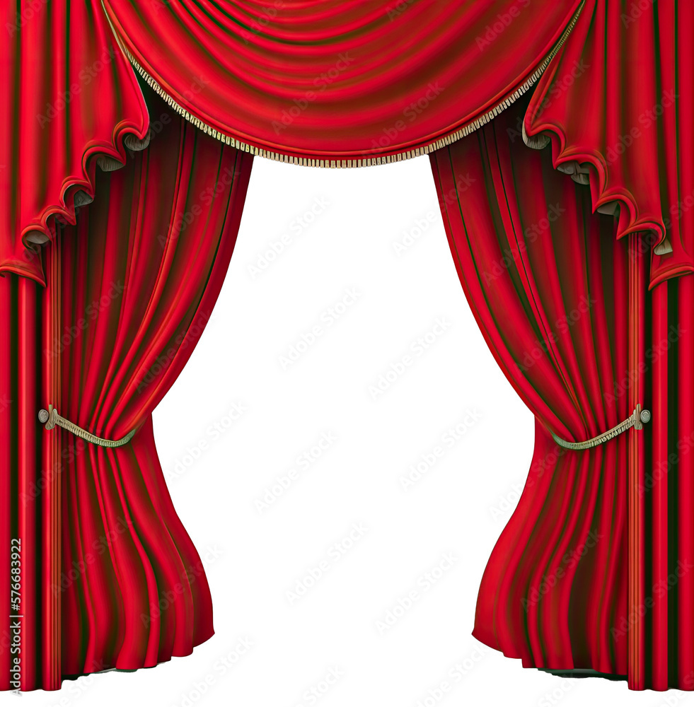red curtains on transparent, ai generated - obrazy, fototapety, plakaty 