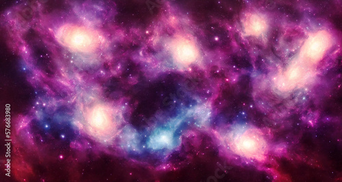 Cloud of distant galaxies. Colorful fantastic illustration of space. Generative AI. © elroce