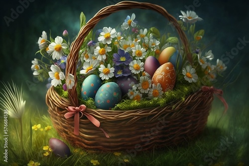 Easter, eggs, Easter bunny, Easter basket, Generative AI