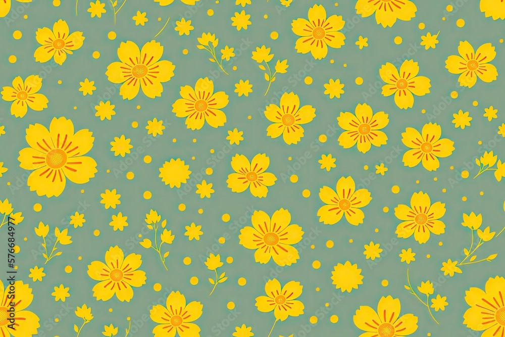 Marigold seamless pattern. Calendula officinalis, pot marigold, ruddles, common marigold generative ai, Scotch flower Marigold seamless pattern. Calendula officinalis, pot marigold, ruddles, common marigold generative ai, Scotch flower