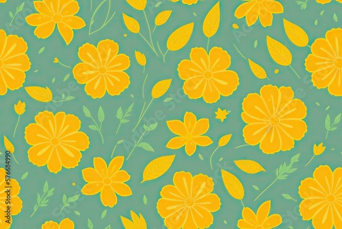 Wallpaper Mural Marigold seamless pattern. Calendula officinalis, pot marigold, ruddles, common marigold generative ai, Scotch flower Torontodigital.ca