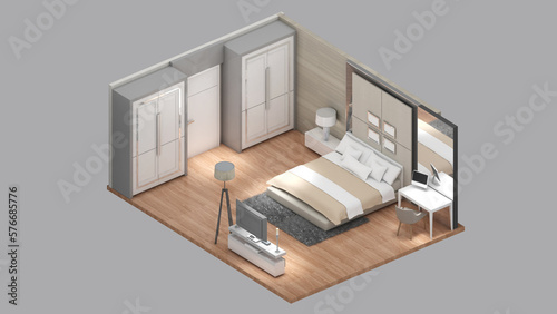 Fototapeta Naklejka Na Ścianę i Meble -  Isometric view of a master bedroom,residential area, 3d rendering.