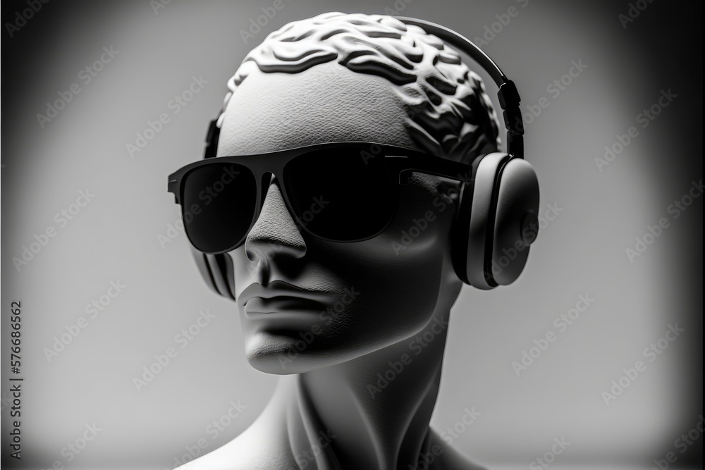 Grey gypsum mannequin with sunglasses and headphones Grey gypsum mannequin with sunglasses and headphones