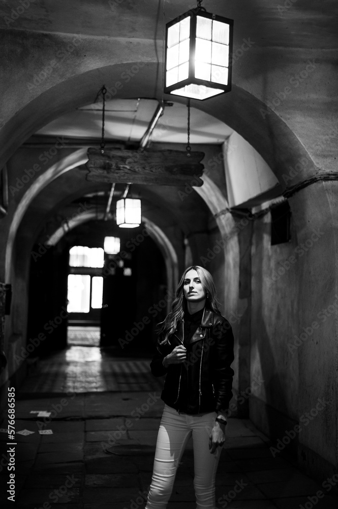 Portrait of beautiful woman in the evening with city light Portrait of beautiful woman in the evening with city light