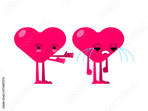 Hearts quarrels and reconciles. Two love are arguing. Concept of discord in relationships. Quarrel of lovers. couple reconcile