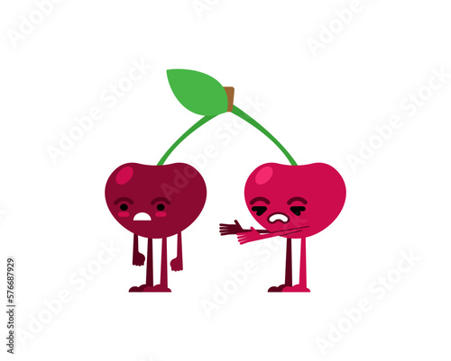 Cherry quarrels and reconciles. Two cherries are arguing. The concept of discord in relationships. Quarrel of lovers. couple reconcile