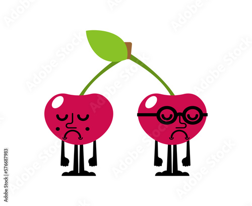 Cherry quarreled. Two cherries are arguing. Concept of discord in relationships. Quarrel of lovers. couple arguing