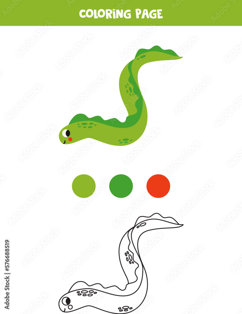 Fototapeta premium Color cute cartoon sea eel. Worksheet for kids.