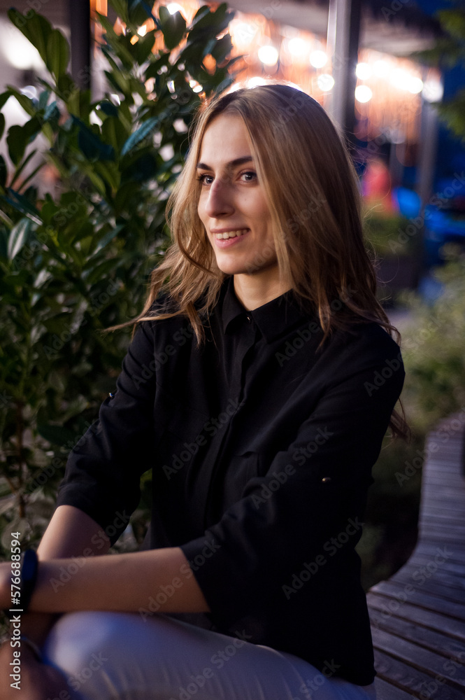woman portrait. City night lights woman portrait. City night lights