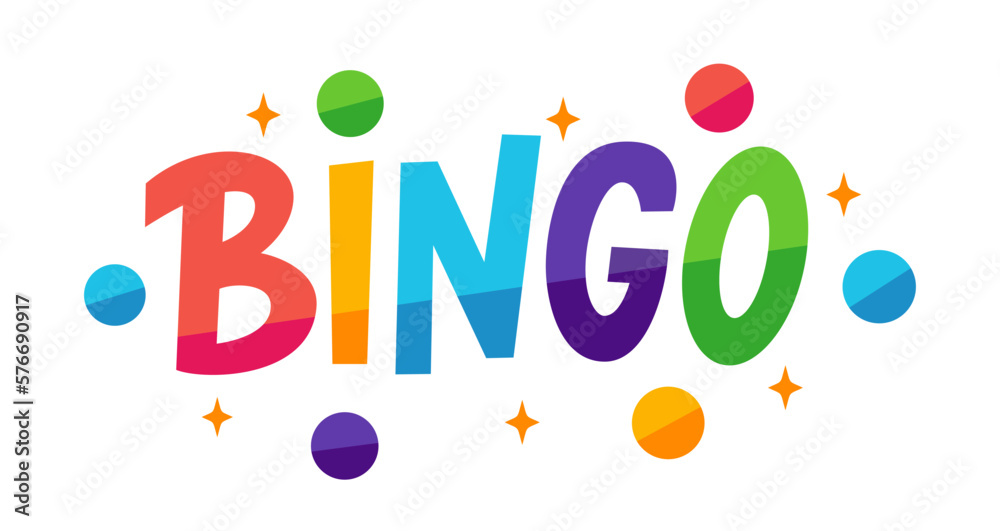 BINGO logo with lottery balls and stars. Bingo game. Vector illustration lucky quote. Fortune text. Graphic logo design for print poster, card, sticker, game, lottery win concept, casino BINGO logo with lottery balls and stars. Bingo game. Vector illustration lucky quote. Fortune text. Graphic logo design for print poster, card, sticker, game, lottery win concept, casino