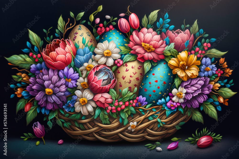 Easter Bunnies with Colorful Eggs AI-Generated Easter Bunnies with Colorful Eggs AI-Generated