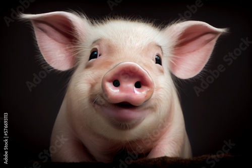 Close-Up Cute Smiling Pig Portrait. Generative AI