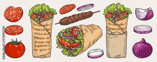Gyros kebab set logotypes colorful