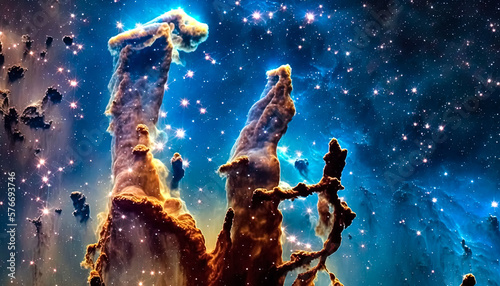 AI Generative illustration of a Creative Photo of The Glowing Pillars of Creation Nebula