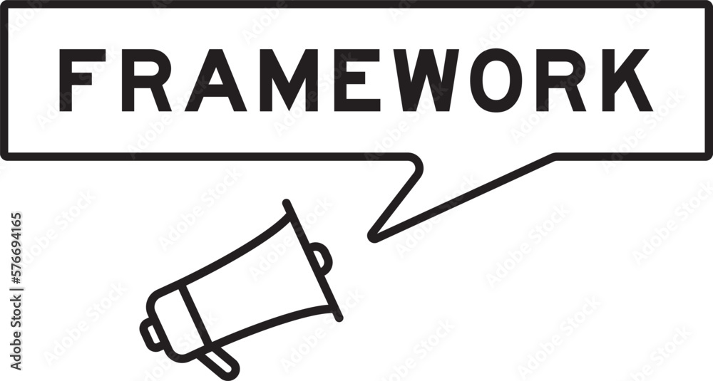 Megaphone icon with speech bubble in word framework on white background Megaphone icon with speech bubble in word framework on white background