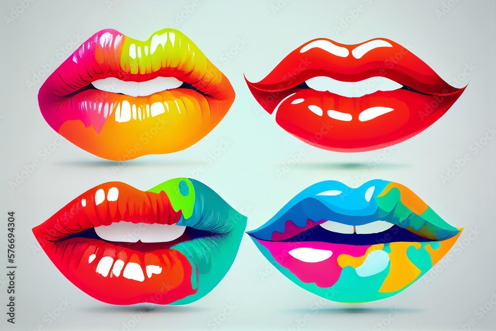 Obraz premium Isolated Bright Colorful Plump Lips. Generative AI