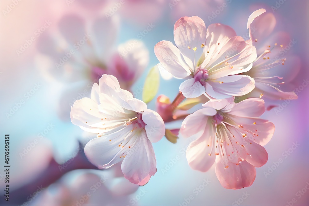Sakura Cherry Blossom In Spring, Banner In Pastel Colors With Bokeh Delicate Effect. Technology. Generative AI Sakura Cherry Blossom In Spring, Banner In Pastel Colors With Bokeh Delicate Effect. Technology. Generative AI