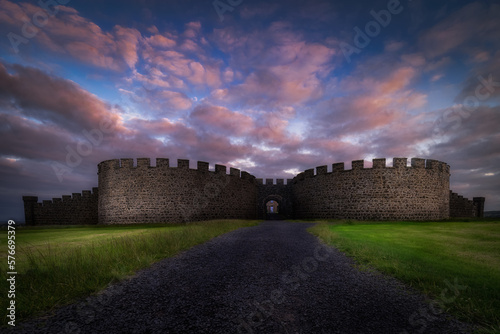 Ruins of Downhill Demesne with dramatic, moody sunset, back view, Castlerock, County Antrim, Northern Ireland photo