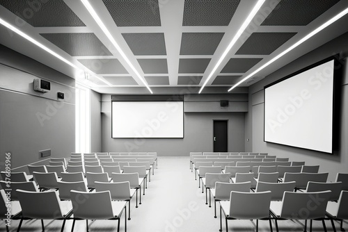 Large empty school conference room, monochrome. Generative AI.  © VisualProduction