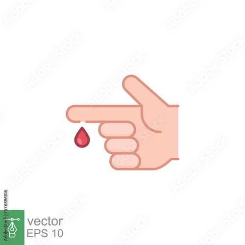 Blood on finger icon. Vector people hand injured isolated symbol. Glucose, insulin test, diabetes concept. Simple filled outline style. Sign illustration on white background. EPS 10.