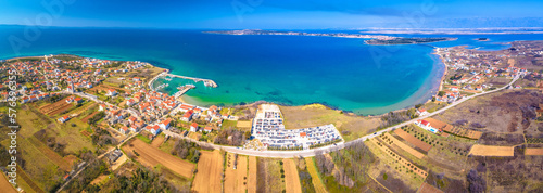 Privlaka village and Vir island aerial panoramic view