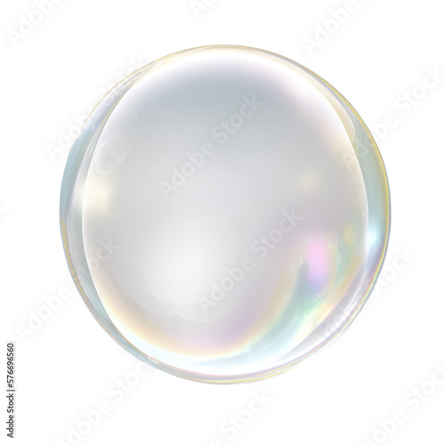 Single Soap Bubble. Isolated on white transparent Background