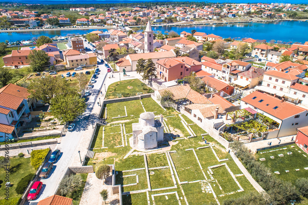 Historic town of Nin aerial panoramic view