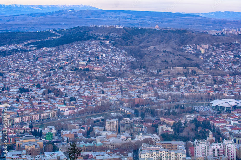 Tbilisi, Georgia - January 30, 2023 : top view of Tbilisi