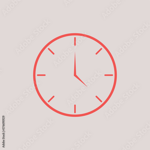 Hollow clock vector flat icon in red color on light background.