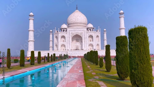 Agra, Uttar Pradesh, India - 12.15.2022: Taj Mahal, Agra, India. Tourists visiting a popular tourist attraction.
