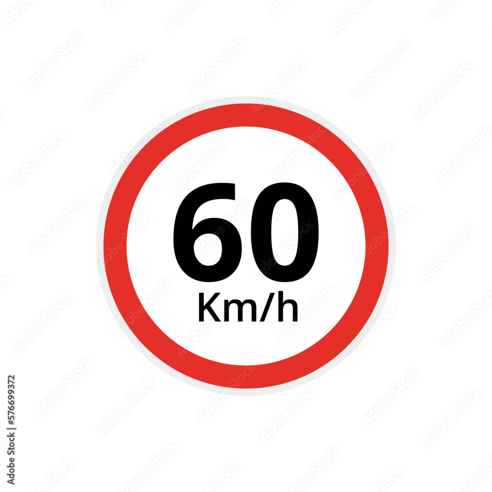 Vector illustration of 60 kilometers per hour speed limit sign, traffic sign flat icon. Vector illustration of 60 kilometers per hour speed limit sign, traffic sign flat icon.
