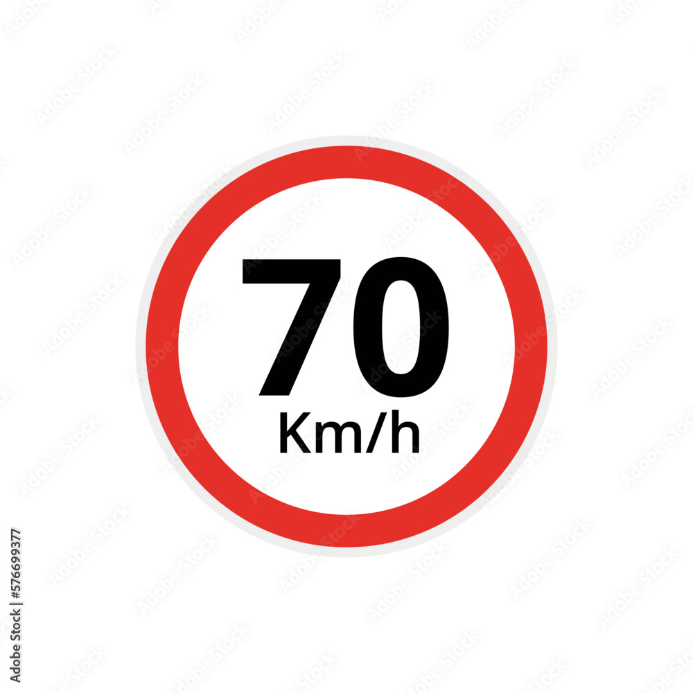 Vector illustration of 70 kilometers per hour speed limit sign, traffic sign flat icon. Vector illustration of 70 kilometers per hour speed limit sign, traffic sign flat icon.