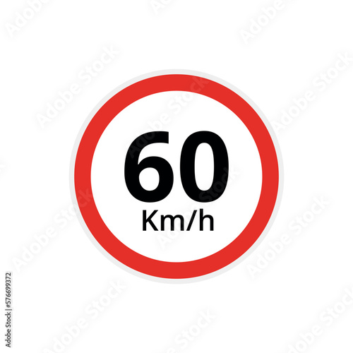 Vector illustration of 60 kilometers per hour speed limit sign  traffic sign flat icon.