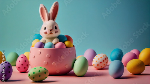 funny Easter Bunny and ornate Easter Eggs with Generative AI Technology