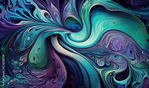  an abstract painting with blue, purple and green colors on it.  generative ai