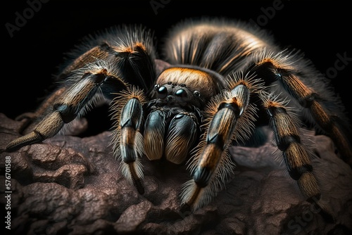 Foto illustration, hameriiseen tarantula species on black background, ai generative