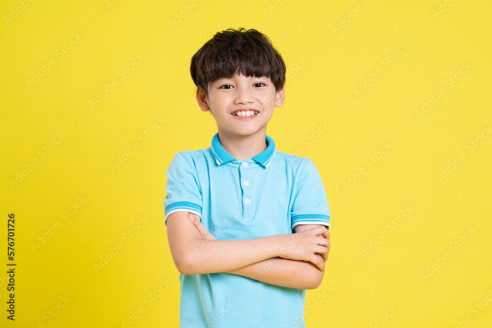 portrait of an asian boy posing on a yellow background portrait of an asian boy posing on a yellow background