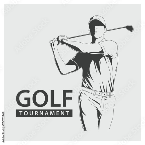 Golf player icon, golfer abstract vector silhouette photo