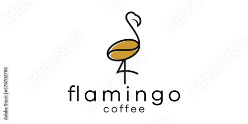 coffee and flamingo line logo vector illustration