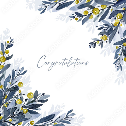 Greeting card from branches and yellow berries